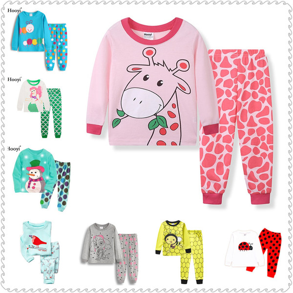 Pink Giraffe Baby Girls' Pajama Suits Cartoon Cotton Babies Pyjamas Set 2-7 Years Children Sleepwear Girl Clothes Pj's Tee Tops