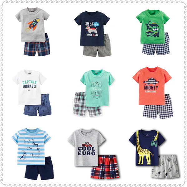 Fashion Boys Clothes Suit Summer T-Shirts + Shorts Pants 2PCS Sets Children Outfits Cotton Sets Tops Soft 0-2 Year Kid Jumpsuits 30sets/lot