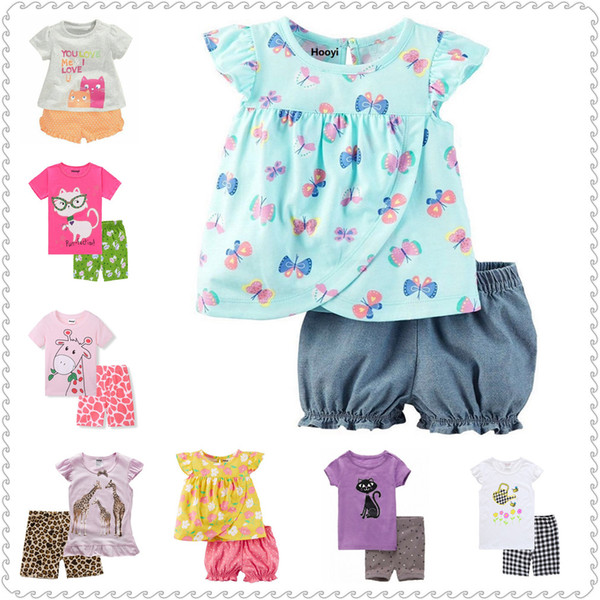 Casual Girls Clothes Suit Summer Outfits Children Blouse Shorts Pants 2-Pieces Clothing Set Baby Girl Pajamas T-Shirt Panties Butterfly