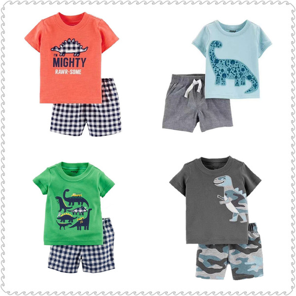 Dinosaur Baby Boys Clothes 2pcs Suit Summer Short Sleeve T-Shirts Shorts Pants Sets Animal Zoo Outfit Cotton Toddler Jumpsuits Tops