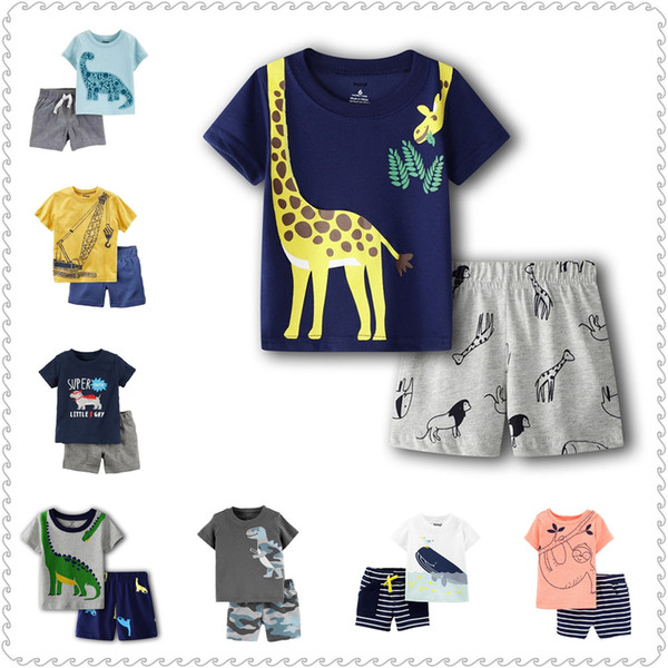 3D Dino Infant Boys Summer T-Shirts + Shorts Pants 2-Pieces Clothing Set Dinosaur Boy Outfit Cotton Toddler Tracksuit 6-24Month