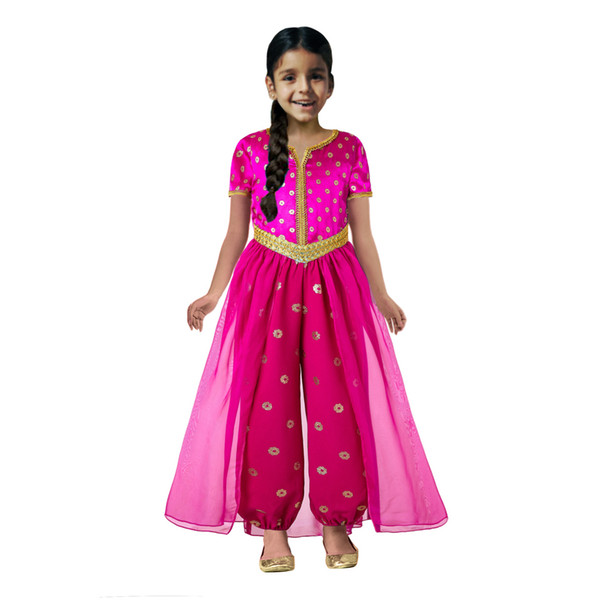 Pettigirl Summer Girls Princess Jumpsuit Cosplay Costumes Hot Pink Fancy Clothing For Girls Boutique Kids Wear G-DMRR205-G014