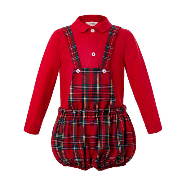 Pettigirl Christmas Boy Clothing Sets Boys Red Shirt+Grid Suspenders Pants Fall Kids Party Costumes Baby Outfits B-DMCS208-244