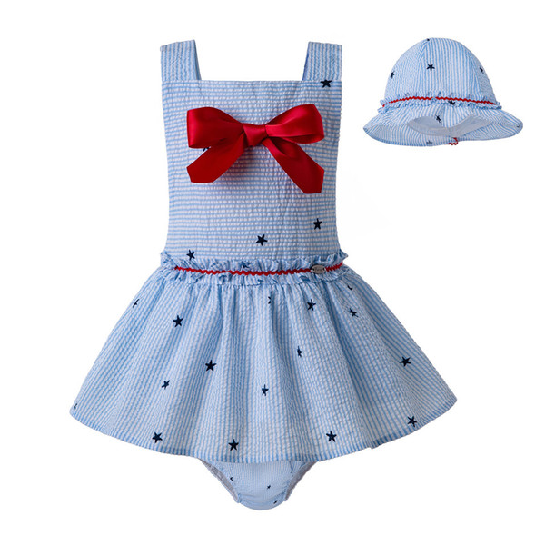 Pettigirl New Blue Summer Children Clothing Sets Baby Girl Dress+PP Pants+Headwear With Bow Girls Outfits Kids Clothing G-DMCS203-16