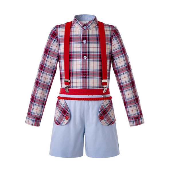 Pettigirl Autumn Boys Clothing Sets Red Plaid Shirt+Pants With Suspenders Baby Boy Outfits Kids Clothes B-DMCS206-176