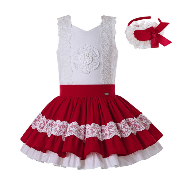 Pettigirl 2020 Newest Girls Summer Clothing Outfit White +Red With Headwear Sleeveless Kids Clothing G-DMCS204-107