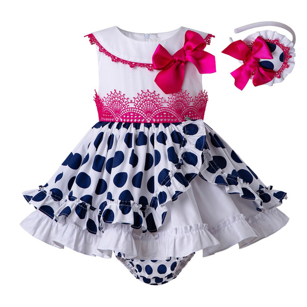 Pettigirl New Summer Toddler Baby White & Black Suits Polka Dot Baby Dress+pp pants+Headwear with Bows Kids Clothing G-DMCS203-C175