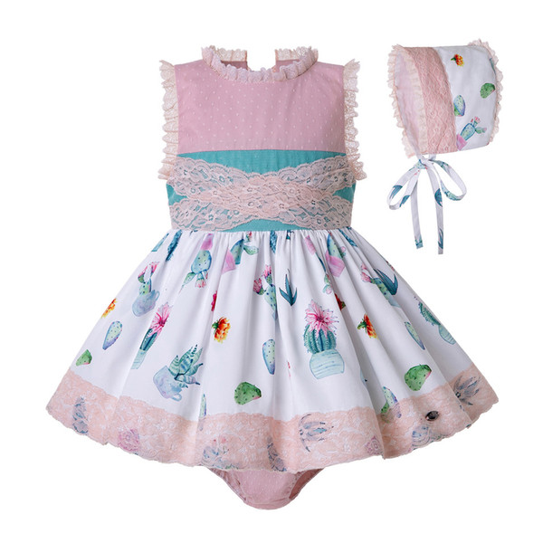 Pettigirl Cute Summer Toddler Girl Pink Printed Suits with Double Bows+PP Pants+Head Wear G-DMCS204-85
