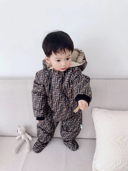 free shipping new fashion baby boys girls winter snow suits baby kids down jumpsuits children rompers sets for 6-24month