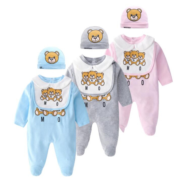 Wholesale New Fashion kids designer clothes boys set Cute Newborn Infant Baby Boys Letter Romper baby girl bibs Cap Outfits Set BY1110