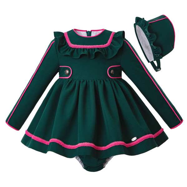 Pettigirl New Christmas Dark Green Girls Clothes Outfits Baby Dress + PP Pants+Bonnet Girl Princess Party Costumes Kids Sets G-DMCS208-A414