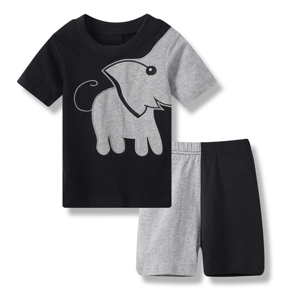 2019 Summer Baby Boy Clothes Suits Patchwork Elephant Black Children Pajamas Cotton T-Shirts Short Pants Pyjamas Grey Sleepwear