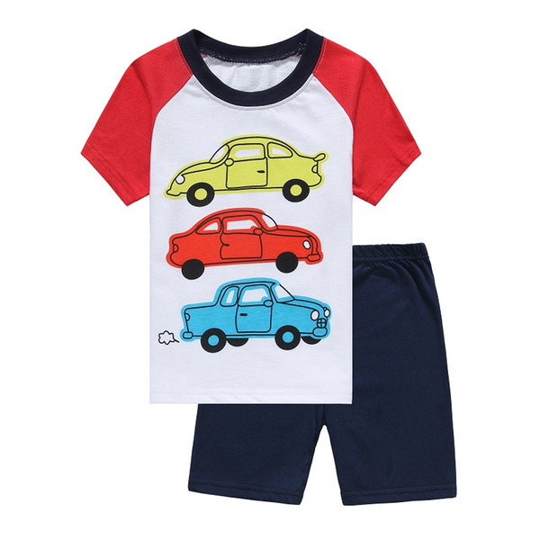 Cars Print Baby Pajamas Clothes Suit Summer Boys T-Shirts Shorts Pants 100% Cotton Toddler Clothing At Home PJ'S 2 3 4 5 6 7 Years Tee Shirt