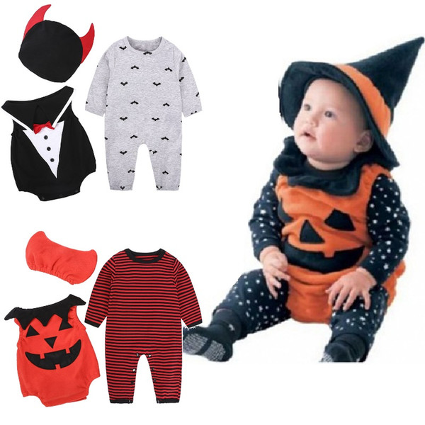 Halloween Baby Boy Clothes Sets Wizard Costumes Newborn Rompers Hat 3PCS Suits Pumpkin Bat Infant Jumpsuits Star Outfits 0-2Year Bodysuits