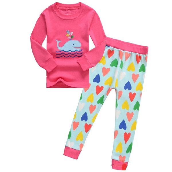 Pink Baby Girls Sleepwear Clothes Suit Whale T-Shirts Heart Pants PJ'S Tee Shirts Trouser Sleepwear 2-Pieces Suit 100% Cotton Nightdress