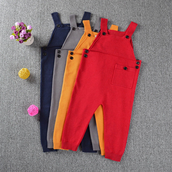 Children's plain knit suspenders Toddler Kids Baby Boys Girls Knitted Overalls Strap Rompers Jumpsuit Outfits