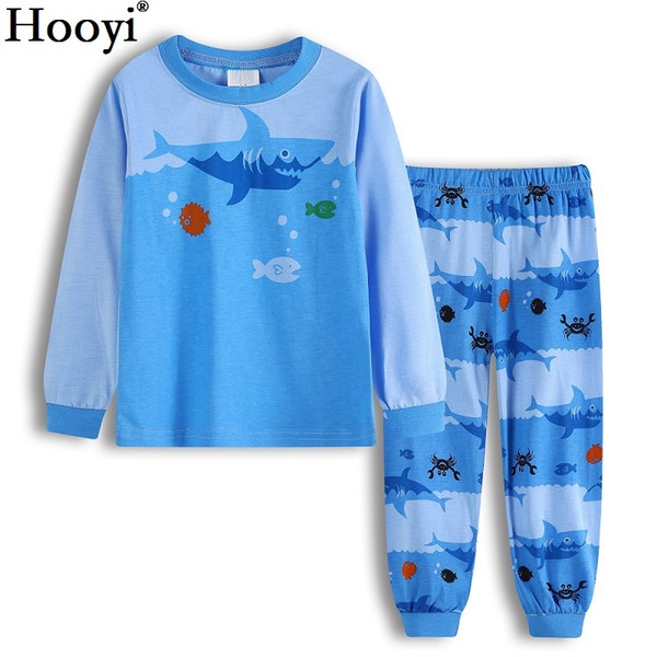 Blue Sea Shark Baby Boys Clothes Suits 90-130 Children Sleepwear 100% Cotton Girls Pajamas Clothing Set Spring Autumn Soft Shirt