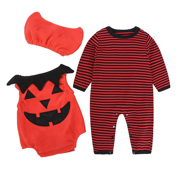 jack-o'lantern Baby Halloween Clothes Sets Pumpkin Costumes Newborn Romper Hat Vest Suits Infant Jumpsuits Girl Outfits 0-2 Year Bodysuits