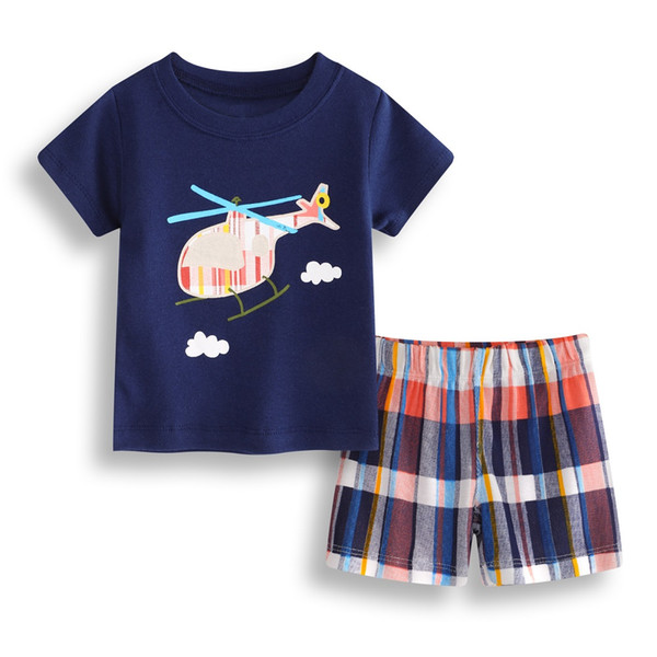 Helicopter Baby Boy Clothes Set Cotton Children T-Shirt Plaid Pant Boys Tee Shirts Clothing 2PCS Suit Outfit Infant Sport Suit