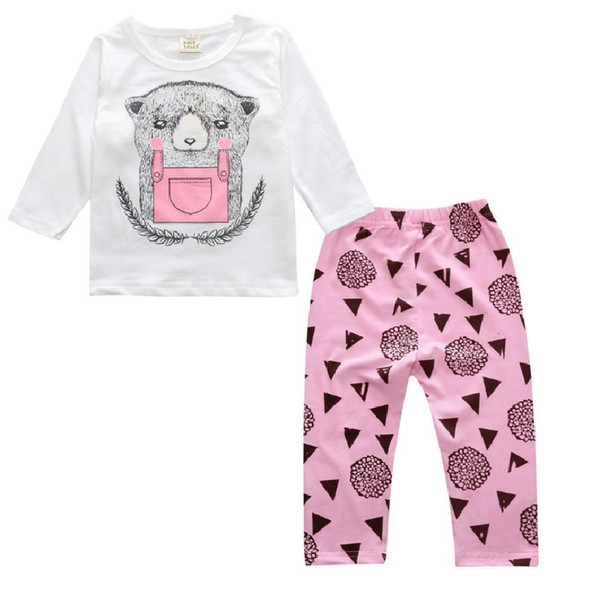 Pink Bear Baby Girls Clothes Suits Fashion Tee Shirts Pants Long Sleeve Girls Outfits 2pcs Clothing Sets Children Tracksuit Soft