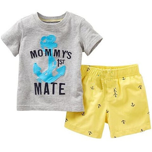 Grey Anchor Boy Clothes Suit Summer Baby Boys T-Shirts Pants Cotton Sailor Outfits Tee Shirt Panties 2Pcs Beach Sport Suits 2-7year Hot Sale