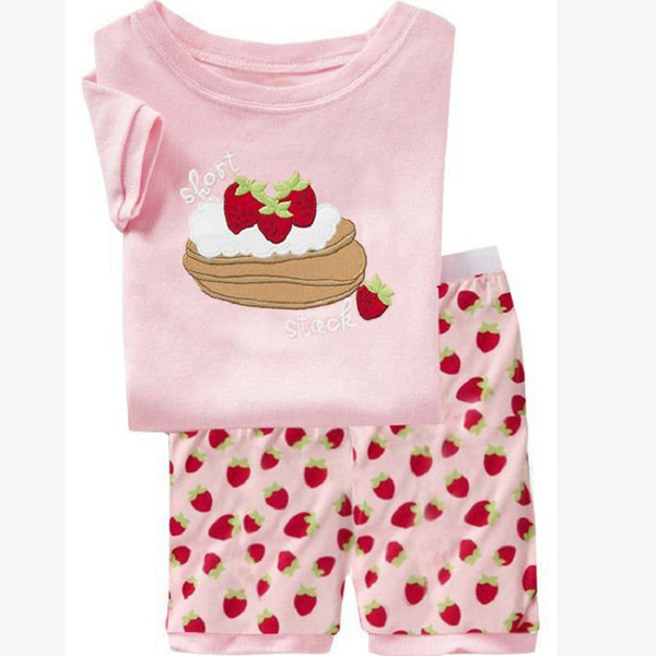 Pink Strawberry Cake Baby Girls Clothes Suit Summer T-Shirts Shorts Pants 100% Cotton Toddler Pajamas Home Clothing Hot Sale 60pcs/lot