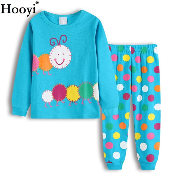 Cute Caterpillar Baby Girls Clothes Suits 2 3 4 5 6 7 Years Pajamas Children Sleepwear Polka Dot Pant T-Shirt Clothing Sets Soft