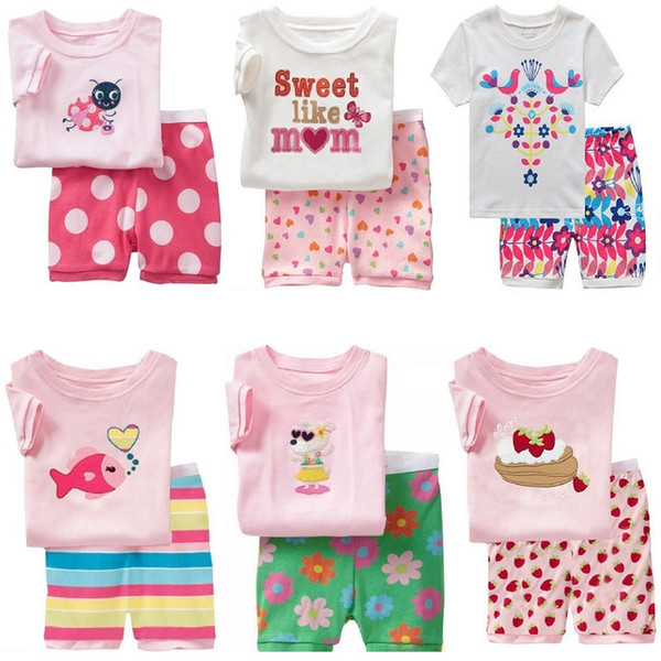 Fashion Baby Girls Sleepwear Clothes Suit Summer T-Shirts Shorts Pants PJ'S Tee Shirts 2-Pieces Clothing Suit 100% Cotton Tops