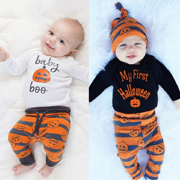 Halloween Pumpkin Baby Boy Clothes Sets Newborn Bodysuit Hat Trouser 3Pcs Suits Infant Jumpsuits All Saints' Day Costumes Cotton