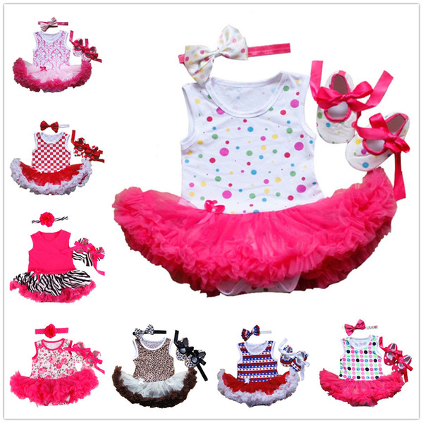 2018 Newest Baby Girl Clothes Suit Premature Bodysuit Shoe Headband 3pcs Set Infant Jumpsuits Lace Tutu Dress First Walker Shirt 24set/lot