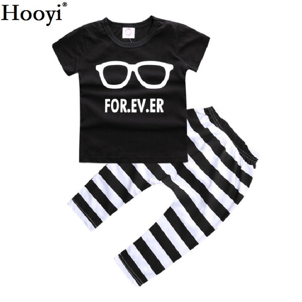 Hooyi Black White Baby Boy Clothes Set Short Sleeve T-Shirt Stripe Pant 100% Cotton 70 80 90 100 Toddler Clothing Suit Glass For Ever Outfit