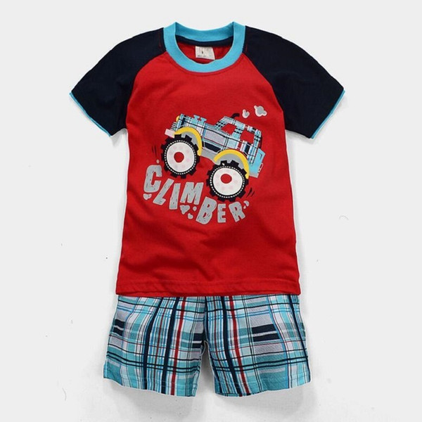 Tractor Boy Clothes Suit Summer Baby Boys T-Shirts Plaid Pants 100% Cotton Outfits Tee Shirt Panties 2-Piece Beach Sport Suit Tracksuits