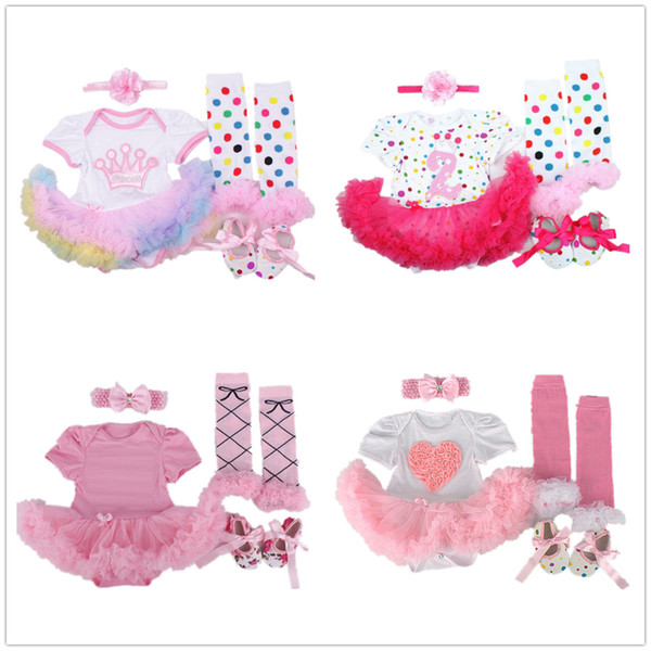 2019 Baby Girl Clothes Newborn Bodysuit Leg Warmer Shoe Headband Suit Princess Girls Tutu Dress Jumpsuits Sweet Heart Outfit Top 4set/lot