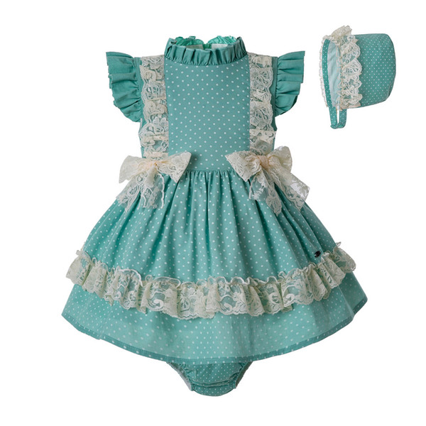 Pettigirl 3pcs Summer Mint Green Clothing Set + PP Pants + Pom Hat Baby Girl Double Bowtie Clothing set G-DMCS201-C141