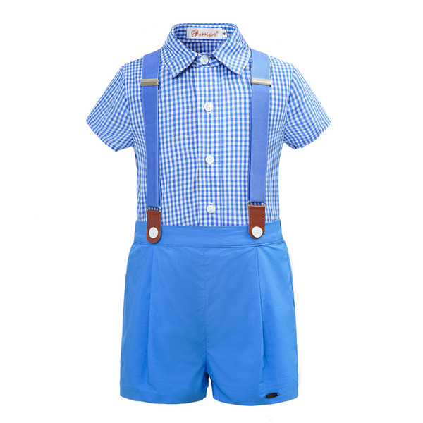 Pettigirl Summer Boys Clothing Sets Blue Grid Design Summer Kids Clothes Grid Top With Shorts Child Clothing B-DMCS103-B235-BLUE