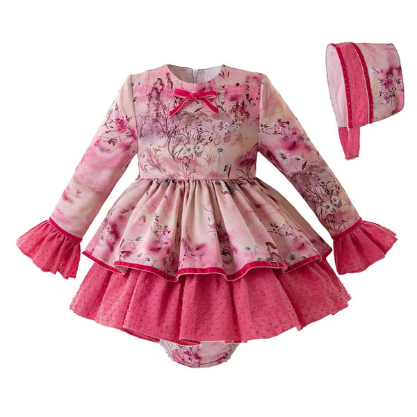 Pettigirl Toddler Girl Clothing Set Spanish Flower Baby Girl Dress With PP pants And Bonnet Birthday Boutique Girl Clothes G-DMCS107-B360