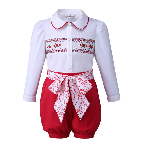 Pettigirl Summer Baby Girls Clothing Sets Embroidery Top+ Red Shorts Kids Baby Outfit Suit Casual Wear Child Clothes G-DMCS0010-A183