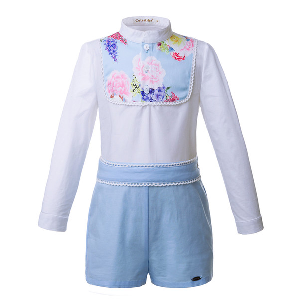 Pettigirl Kids Clothing Set Blue Flower Print Boutique Boy Suits Casual Shorts Long Sleeve Children's Clothing B-DMCS105-B263