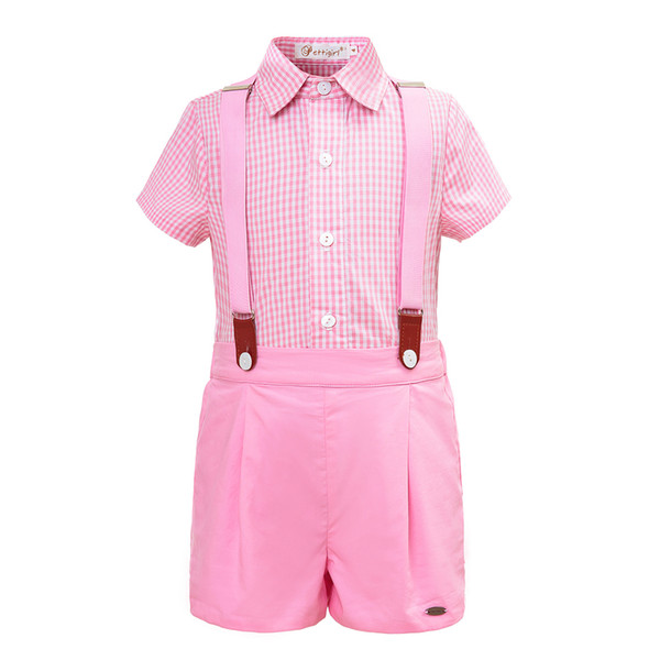 Pettigirl 2018 Boys Clothing Sets Pink Grid Design Summer Kids Clothes Grid Top With Shorts Child Clothing B-DMCS103-B235-PINK