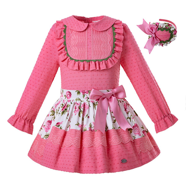 Pettigirl 2019 New Spring Pink Flower Girls Princess Clothing Set With Baby Headband Tops+ Floral Skirts Party Kid Costumes G-DMCS110-B451