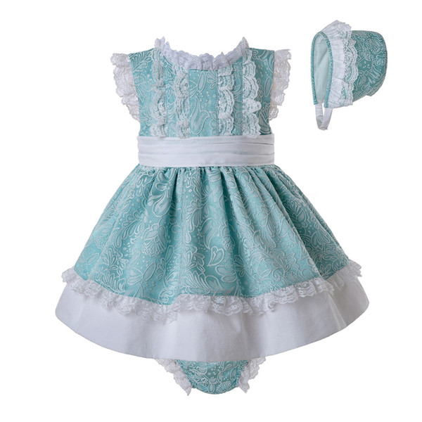 Pettigirl 3PCS New Mint Green O-Neck Jacquard Toddler Baby Girl Clothing Set + PP Pants + Hat With White Bow G-DMCS201-A276