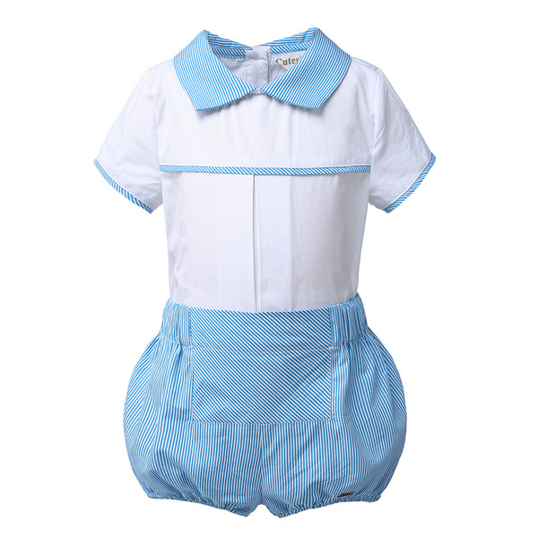 Pettigirl Summer Baby Boy Clothing Sets With White T-shirt and Blue Casual Shorts Children Boutique Clothes B-DMCS101-B186