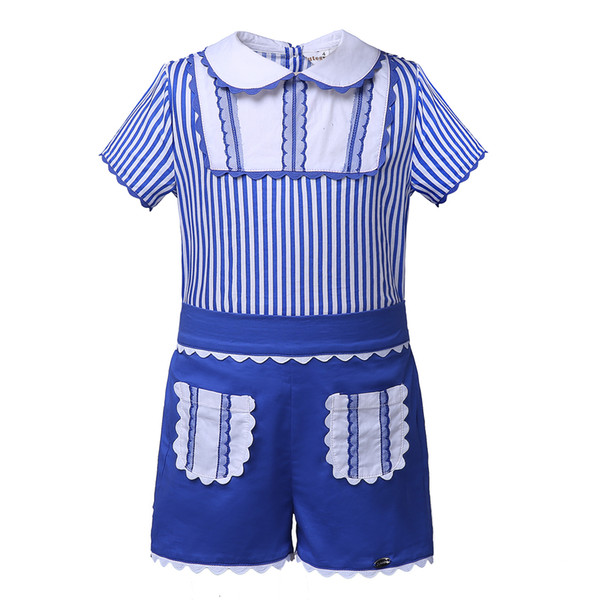 Pettigirl Summer Blue Stripe Design Boys Clothing Sets Blue Stripe Design Kids Clothes Solid Top With Pants Child Clothing B-DMCS101-D35