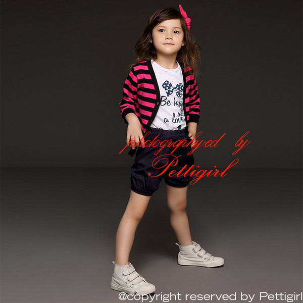 Pettigirl 2016 Retail Girls Suits Coat &T-shirt And Black Shorts For Kids Clothes Casual Soft Sets Children Wear Drop Shopping CS41207-02