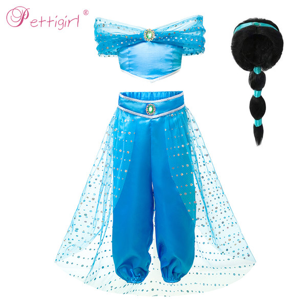 Pettigirl Jasmine Costume For Girls Alibaba Jasmine Cosplay Sparkling Arabian Party Fancy Dress Halloween Costumes G-CMCS105-D36