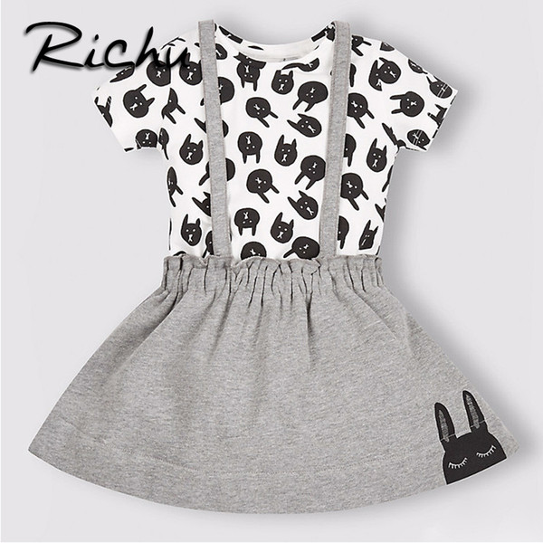 Rabbit T shirts 2018 summer baby girls clothing sets 2pcs dress + t-shirts clothing for girls 4 5 years children clothing boys sets summer