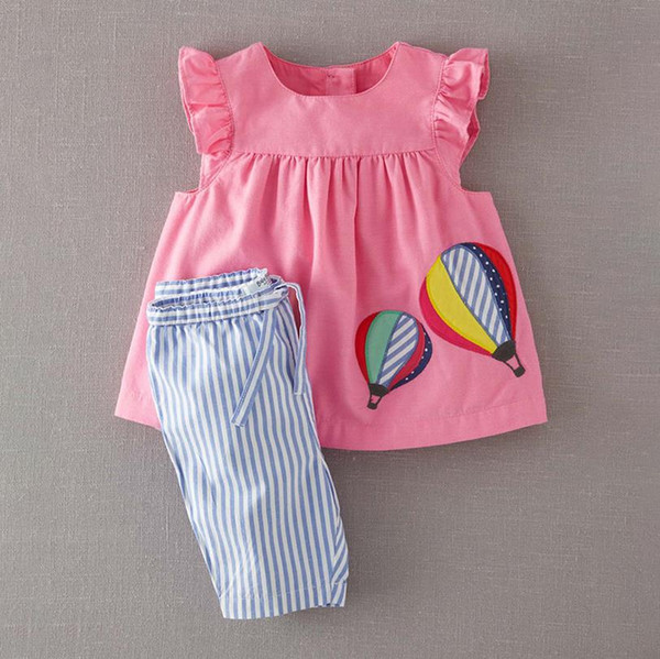 100% cotton sleeveless cute baby girls clothing sets sleep blouse and pants 2pcs clothing for girls children clothing boys sets summer 2-7Y