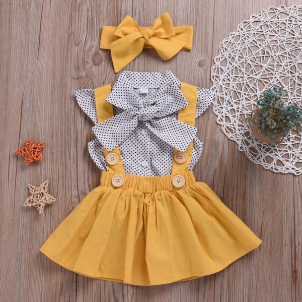 ins hot sale baby girls dress matching skirt sets kids boutique clothing set with bow head wear children clothing