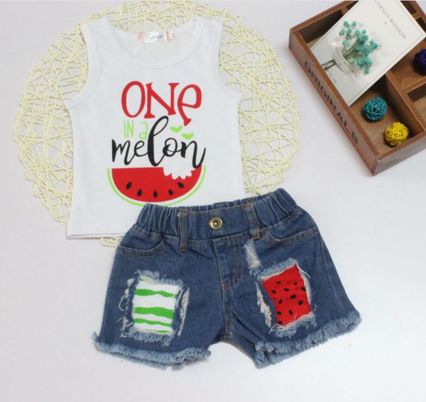 ins hot sales baby girls summer new arrival watermelon clothing set kids shorts matching prints shirts sets