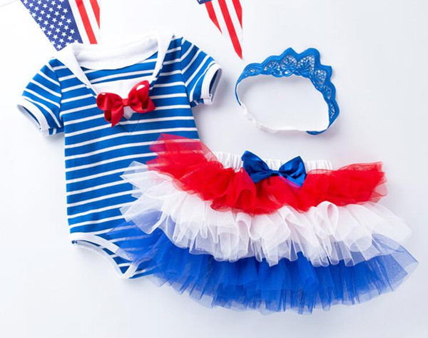 ins hot sales baby girls summer 4th of july rompers matching tutu skirt newborn chiffon romper